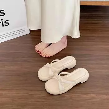Fashion silver slippers women s new one-word drag spring and summer niche outer wear platform sandals with skirt cool slippers 35