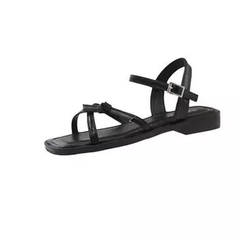 Fashion silver square head sandals new summer thin strap beach shoes student cross strap cool 35