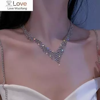 Fashion Simple Personality Necklace Spring New Full Rhinestone Tassel Necklace Necklace Women s Wedding Jewelry Birthday Gift