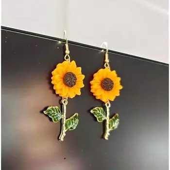 Модные простые серьги-подвески в виде подсолнуха для женщин, желтые эмалевые серьги-подсолнухи с маргаритками для повседневного ношения и вечеринок