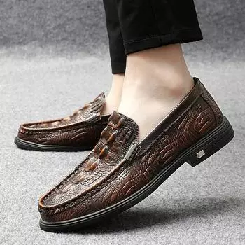 Fashion Skin Loafer Shoes Men Genuine Leather Slip-on Moccasins Handmade Man Casual Shoes Drive Walk Luxury Leisure Zapatos 38 коричневый