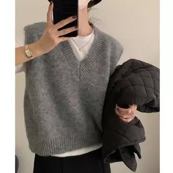 Fashion Sleeveless Pullover Knitted Women Sweaters Vest New Autumn Winter V Neck Casual Loose Elegant Knitwear Bottoming Tops One Size