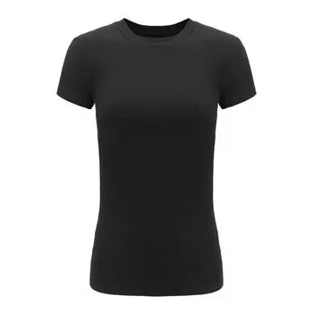 Fashion Slim Looking Thread Wrapped Small round Neck T-shirt Short Sleeve Black L
