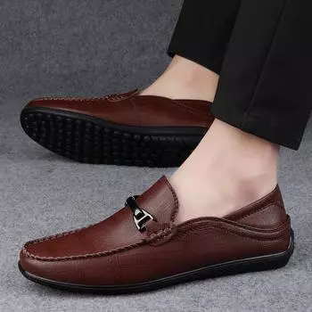 Fashion Slip-on Mens Loafers Shoes Soft Sole Genuine Leather Fashion Classic Business Dress Wedding Party Comfort Driving Loafers Shoes 37 коричневый