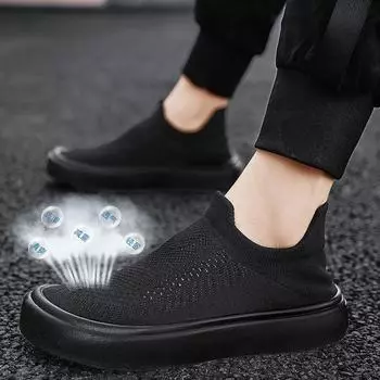 Fashion Slip-on shoes for man sneaker males flat tennis shoe boys school breathable running shoes knitted lace up sneakers 39