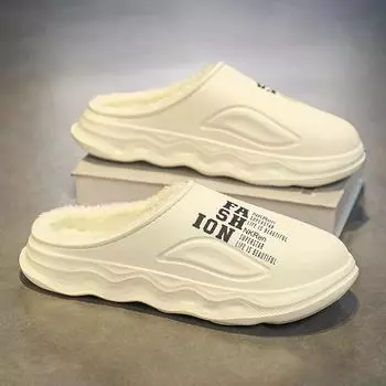 Fashion Slippers for Men Platform Shoes Shoes for Men Indoor Slippers Soft and Comfortable Waterproof Wear-resistant Added Cotton Unisex 3839 белый