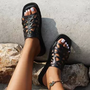 Модные тапочки для женщин, плоская пляжная обувь, открытый носок, дизайн, удобные шлепанцы, сандалии, уличные шлепанцы, Zapatillas 36 чёрный