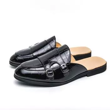 Fashion Slippers Luxury Designer Men s Half Shoe Casual Slippers Men s Luxury Summer Slippers Leather Shoes Men s Mules 38 зелёный