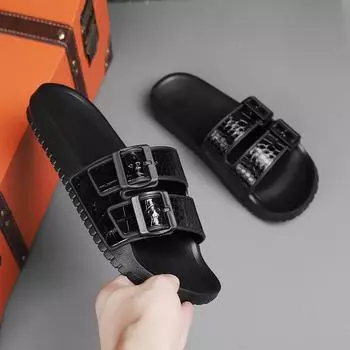 Модные тапочки мужские комнатные туфли с мягкой подошвой банные сандалии для пар женская пляжная одежда мужские тапочки 38 чёрный