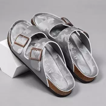 Модные тапочки, новые мужские сандалии из замши, повседневные туфли-слайды из нубука, пробковые тапочки с двумя пряжками, летняя обувь на плоской подошве, бренд 35 серебряный