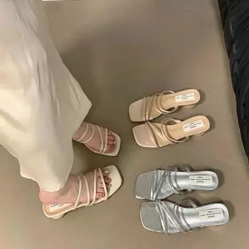 Модные тапочки, женские летние туфли, низкие пантофле, роскошные шлепанцы, резиновые шлепанцы с квадратным носком, мягкие 2024, дизайнерские гавайские туфли на плоской подошве, повседневные 35 розовый