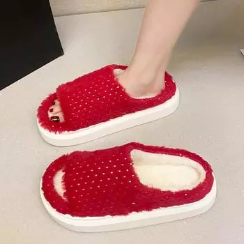 Fashion Slippers Women Winter 2024 New Plush Warm Indoor Slippers Lightweight and Comfortable Thick-soled Slippers Pantuflas De Mujer 36 серый