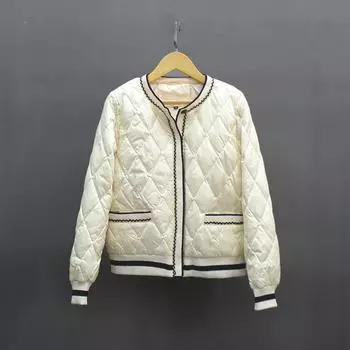 FASHION Small Fragrance Light Down Jacket Womens Short New LooseWhite Duck Down Rhombus Crew Neck Small Jacket Clothes M чёрный