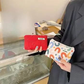 Fashion Small Fresh Cotton Coin Wallet Flower Pattern Zipper Coin Purses Lady MakeUp Bag Key Money Storage Bag оранжевый