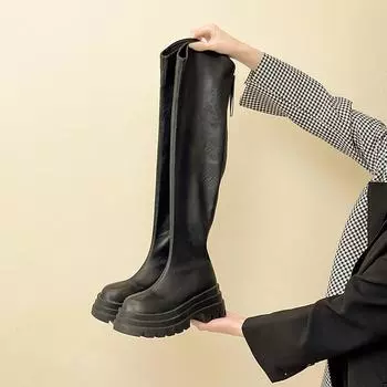 Fashion small slim elastic boots women s autumn new long knight boots thick heel knee high boots 35