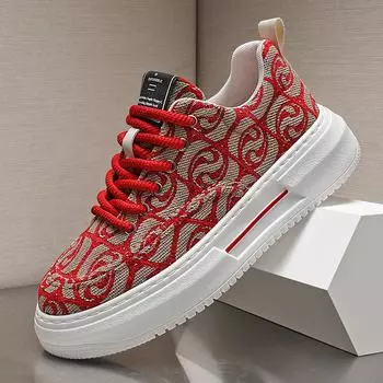 Fashion Sneakers Men New Fashion Prints Men s Platform Canvas Shoes Low Top Designer Casual Loafers Flat Vulcanized Shoes Men Footwear 39 красный