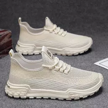 fashion Sneakers Men s shoes new summer breathable mesh casual shoe odor resistant soft sole versatile sports shoes trendy shoes for men 39 бежевый