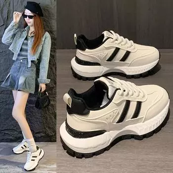 Fashion Sneakers Shoes Women 2024 Autumn New Vintage Versatile Casual Lightweight Thick Sole Dad s Shoes Platform Shoes 35 чёрный