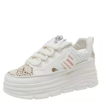 fashion Sneakers Women Lady Lace Up Sport Breathable Casual Shoes Platform Woman Lady Running Flat Sneakers Height Increasing Shoes 34 белый