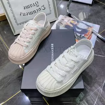 Fashion Sneakers Women Round Toe Lace-up Shoe Sports Casual Flat Shoes Platform Shoes High Qualtiy Women Flats White Sneakers Women 35 розовый