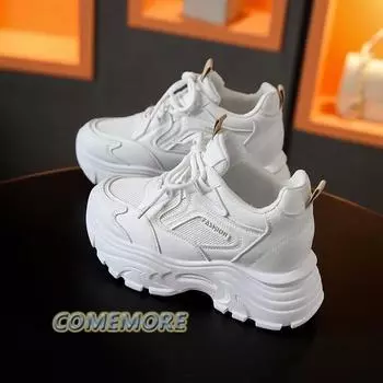 Fashion Sneakers Women s New Punk Gothic Style Girls Beige Platform High Heels Luxury Wedges Shoes for Woman Casual Sports Tennis Female 35 бежевый