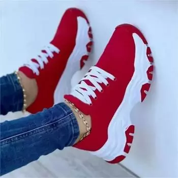 Fashion Sneakers Women Shoes New Pattern Canvas Shoe Casual Women Sport Shoes Flat Lace-Up Adult Zapatillas Mujer Chaussure Femme 35 красный