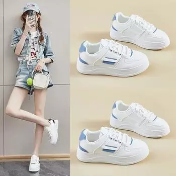Fashion Sneakers Women White Shoes Flat Breathable Mesh Young Ladies Casual Shoes Brand Soft Thick Sole 3.5cm D176 35 синий