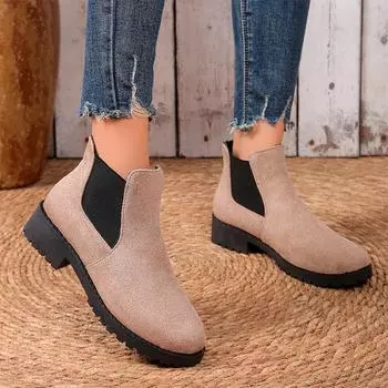 fashion Snow Ankle Boots Woman Shoes Suede Flats Casual Shoes 2024 Winter Fashion New Walking Goth Boots Cozy Trend Dress Shoes Women 36 бежевый