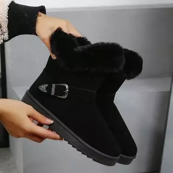 Fashion Snow Boots Keep Warm Women s Shoes Winter Boots Women s Ankle Boots Fashion Short Boots Suede Ladies Cotton Shoe New 2024 Winter 36 чёрный