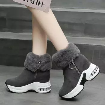 Fashion Snow Boots Women New Item Suede Short Tube Warm Height Increasing Cotton Boots Thick Soled Zipper Comfort Snow 35 серый