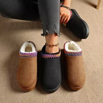 Fashion Snow Boots Women Winter New Warm Thick Soles Without Heel-covered Hair Half Slipper Cotton Shoe Cashmere Warm Boots Plus Size 44 36 чёрный