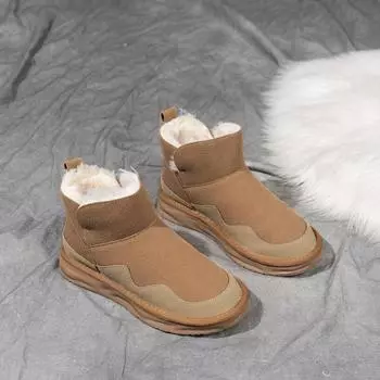 Fashion Snow Boots Women Winter Plush Thick Anti Slip Warm Snow Cotton Shoes Flat with Womens Ankle Boots Botas De Mujer Low (1cm-3cm) 35