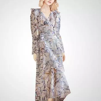 Fashion Socialite Dignified Sense of Design Print Dress Print (Long sleeves) 2XL