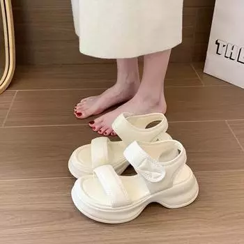 Fashion Soft Bottom Sports Sandals Women Summer Footwear Casual Flat Roman Sandales Shoes Solid Color Platform Beach Heeled Sandals 2024 35 чёрный