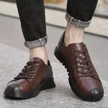 Fashion Soft Casual Shoes Comfortable Men Sneakers Non-Slip Male Treking Footwear Outdoor Shoes Genuine Leather Men s Business Shoes 38 чёрный