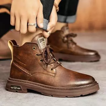 Модные мягкие ботинки из натуральной кожи, мужские осенние удобные высокие кожаные туфли в британском стиле средней высоты, черные рабочие короткие зимние ботинки 39 коричневый