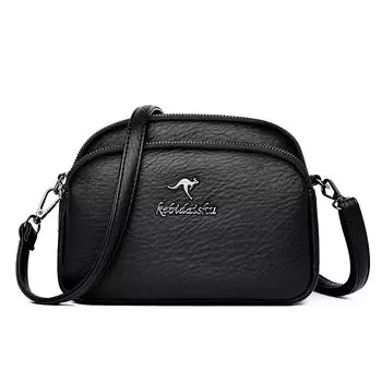 Fashion Soft Leather Middle-Aged Ladies Phone Bag Black