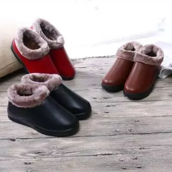 Fashion Soft Leather Women Winter Flat Boots Thickened Warm Women Snow Boots Non-slip Soft Bottom Bag and Ankle Boots 5.5