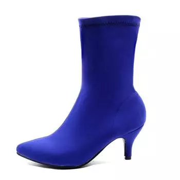 Модные мягкие тонкие эластичные носки, женские ботильоны, розово-голубые, на каблуке, женские ботильоны, осенне-весенние, с острым носком, женская обувь, большой размер 34 чёрный