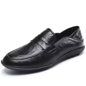 Fashion Soft Sole Cow Leather Loafers Male Spring Autumn New Designer Fashion Casual Shoes for Men Breathable Summer Driving Shoes Man 38 чёрный
