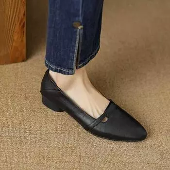 Fashion Soft Sole Thick Heel Shoes Match Color Mango Head Mid-heel Comfort Women s Shoes Ladies Shoes Luxury 2024 New 35 чёрный