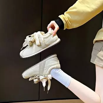 Fashion soft-soled casual Dexun shoes bow sweet Forrest Gump shoes women s spring new student versatile sports shoes tide 35 чёрный