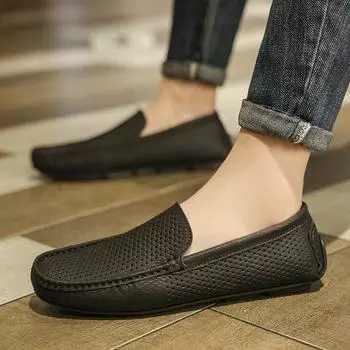 Fashion Soft-Soled Male Business Footwear Breathable Men s Loafers Moccasins Slip on Driving Shoes Hot Sale Leather Mens Casual Shoes 38 чёрный