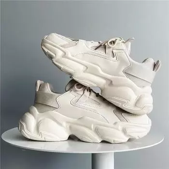 Fashion Solid Chunky Sneakers Men s Running Shoes 2024 Fashion Casual Breathable Leather Mesh Increased Thick Platform Designer Shoes 39 чёрный