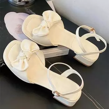 Fashion Solid Color Open-toe Sandalias Mujer Verano 2024 Summer Buckle Fashion Sandales Femme Temperament Bow Knot Comfort Shoes Women 35 жёлтый