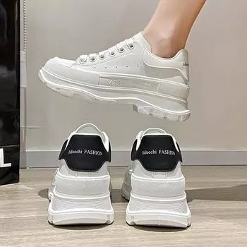 Fashion solid color versatile dad shoes little white shoes women s 2024 autumn new thickened thick sole heightening casual sports shoes 35 чёрный