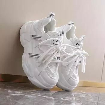 Fashion Sponge Cake 8CM Chunky Dad s Shoes Casual Chic Womens Tennis Sneakers Lace-up Breathable Mesh Comfor Light Luxury Shoe 35 чёрный