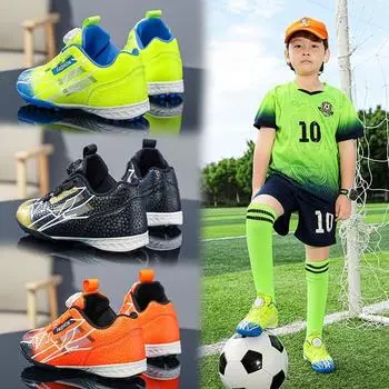 Модные спортивные детские тренировочные кроссовки с пряжкой для мальчиков и девочек, удобные футбольные бутсы с мягкой подошвой 31 зелёный