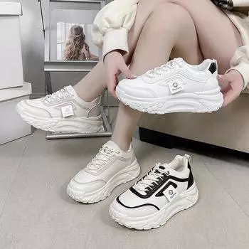 Fashion Spring and Autumn Casual Fashion Round Toe Lace-up Color Matching Flat Bottom Comfortable Non-slip Women s Shoes 35 белый