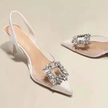 fashion Spring and Autumn Fashion New Sexy Banquet Comfortable Crystal Transparent Solid Color Pointed Toe Women High Heels Pumps Women 35 бежевый
